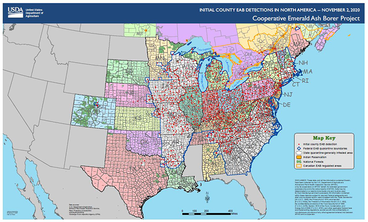 Federal EAB Quarantine & Authorized Transit Map